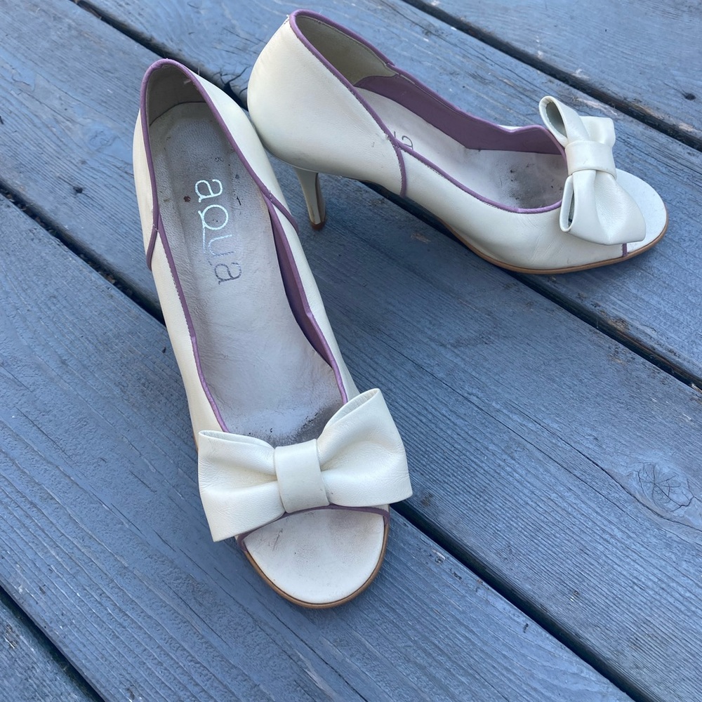 Bloomingdale’s Aqua Shoes Pumps Heels Bow open toe size 7